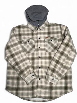 Matix Men's Plaid Hoodie Gray White Hooded Pockets - Size Large white and green plaid button up shirt #flannel #grunge     Tags: #emo #grunge #goth ba