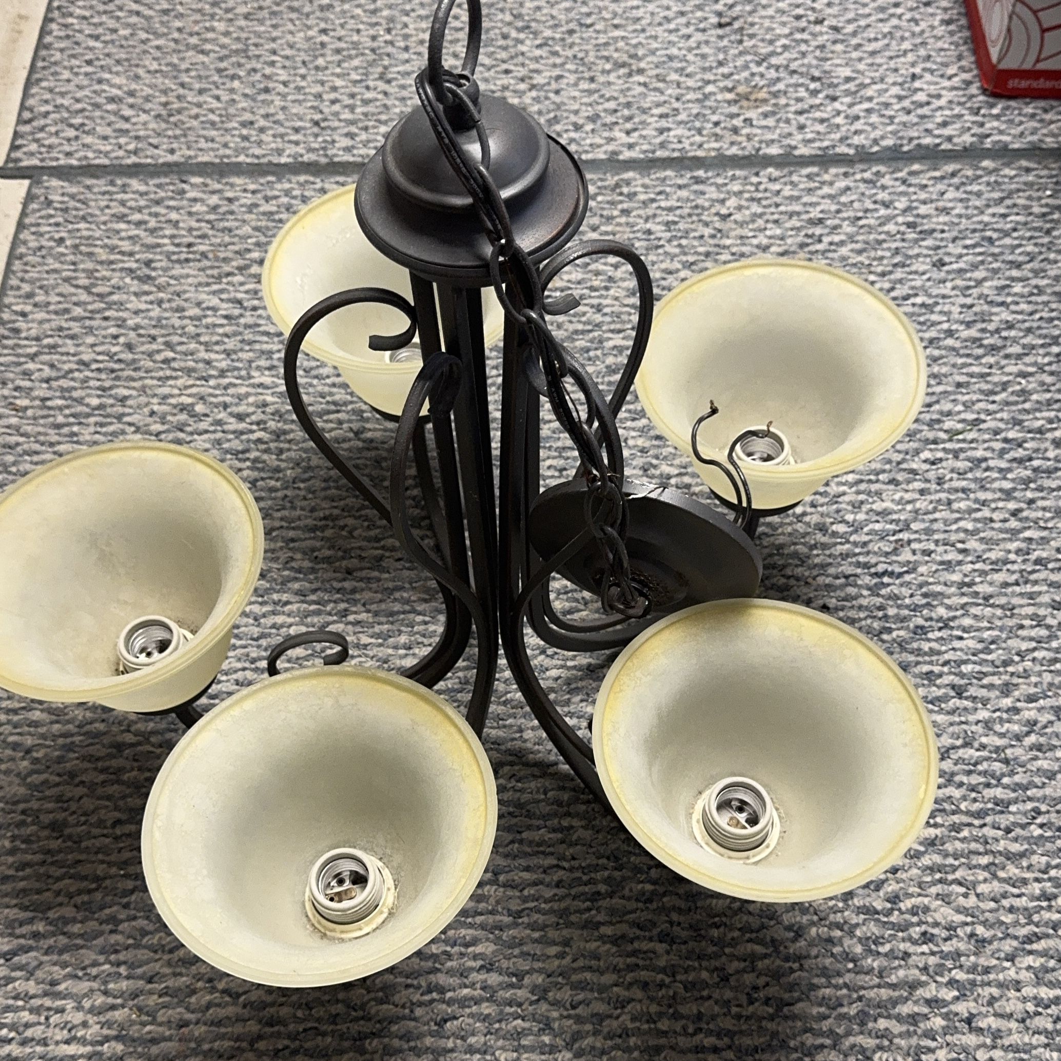 Black Metal 5-Light Chandelier with Cream Shades