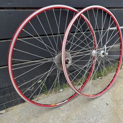 Vintage Campagnolo Record Hubs W MAVIC Open Pro Red Anodized 700c 