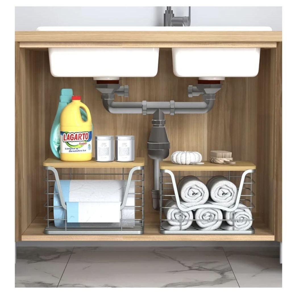 3 Pack Stackable Storage Bins with Lids, Stainless Steel Trash Bag Dispenser Roll Holder for for Kitchen Sink, Laundry, Pantry Organizer and Storage