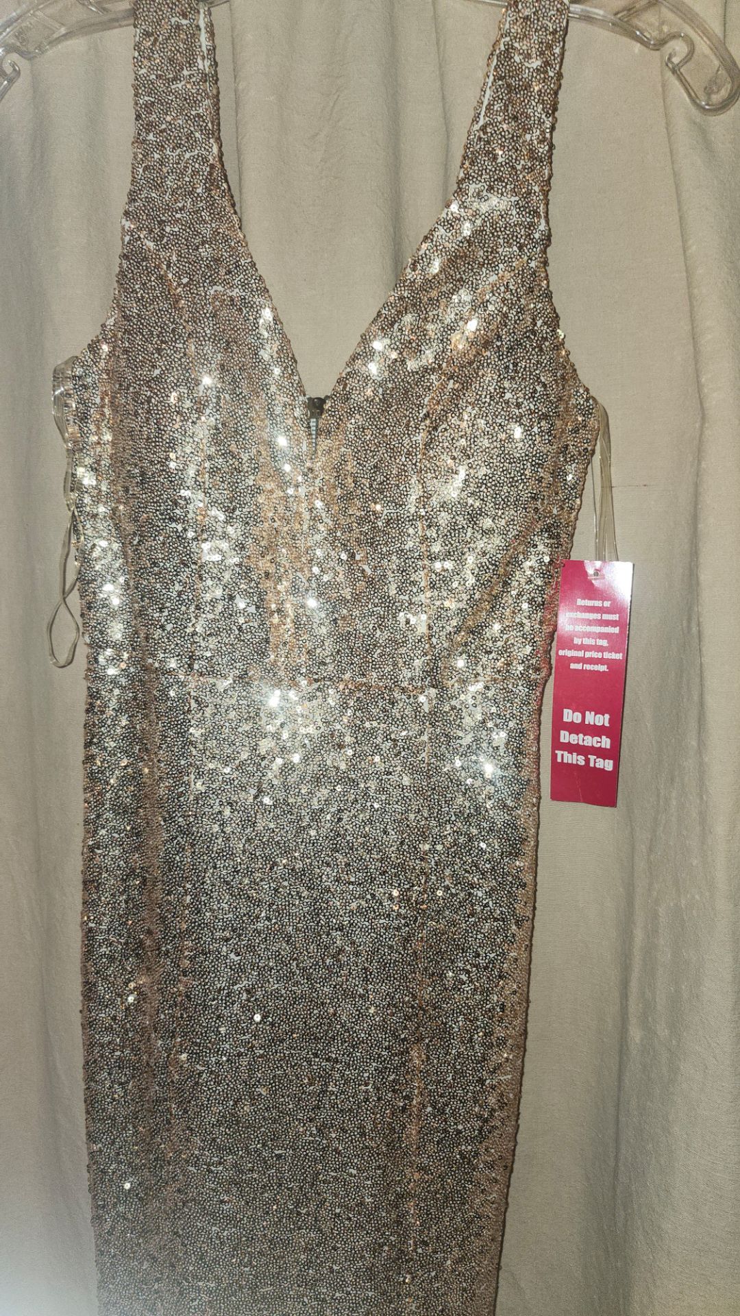 Women's Crystal Doll Sequin Gold Long Dress Size 3