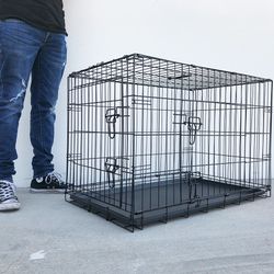 $50 (New) Folding 36” dog cage 2-door pet crate kennel w/ tray 36”x23”x25” 