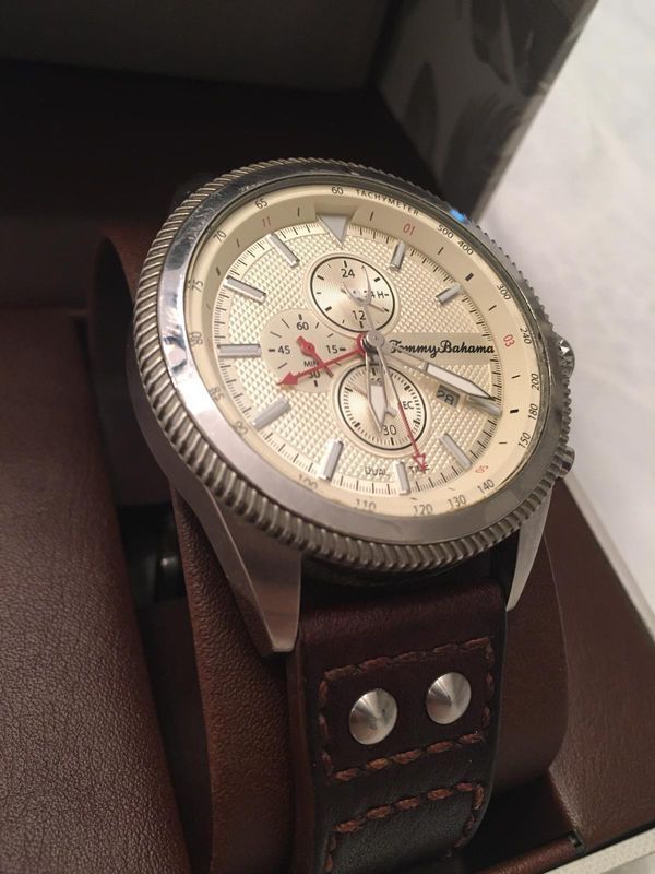 Tommy Bahama TB00080-01 Men's Dual Time Chronograph Watch w/ Leather Band