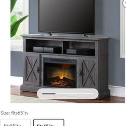 Kellum Media Fireplace Console For TVs Up To 65,54 Inch Stand Gray