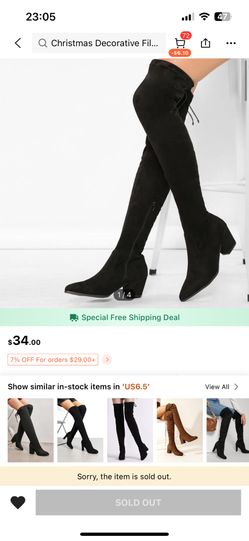 Pointy Toe Chunky Low Heel Thigh High Boots
