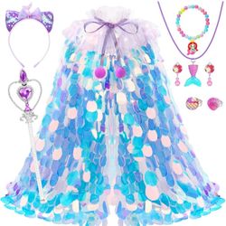 Princess Dress Up for Girls 4-6, Mermaid Toddler Toys for Ages 3-8, 8 Pcs Shiney Sequin Princess Cape Set Kids Toys, Princess Girl Toys for Easter Hal