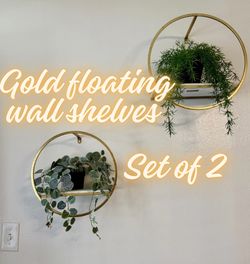 Gold Round Floating Wall Shelves - Set of 2