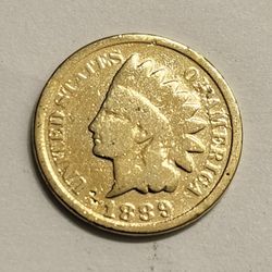 1889 Gold Plated Indian Head Cent Penny - Antique U.S Coin / Authentic