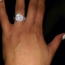 REAL Double Halo Diamond Engagement Ring And Wedding Band