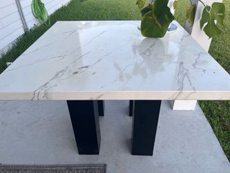 Marble Top Dining Table with Black Legs