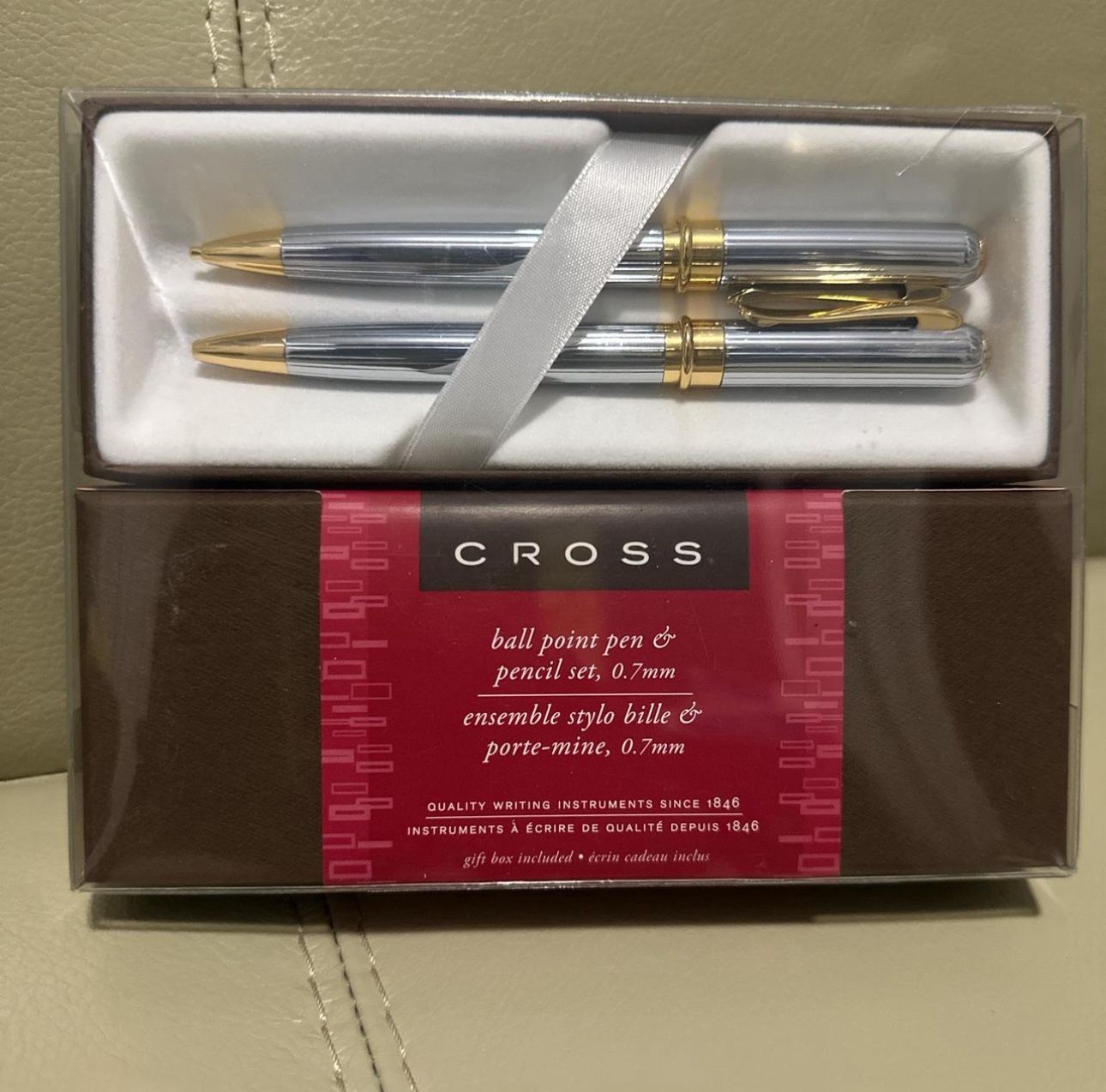 NIB Rare Cross Athens Ball Point Pen & Pencil Set 0.7mm | Color: Chrome/Goldtone