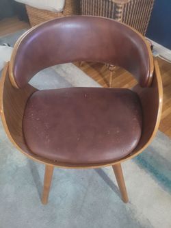 Mid-Century Modern Wood and Faux Leather Chair