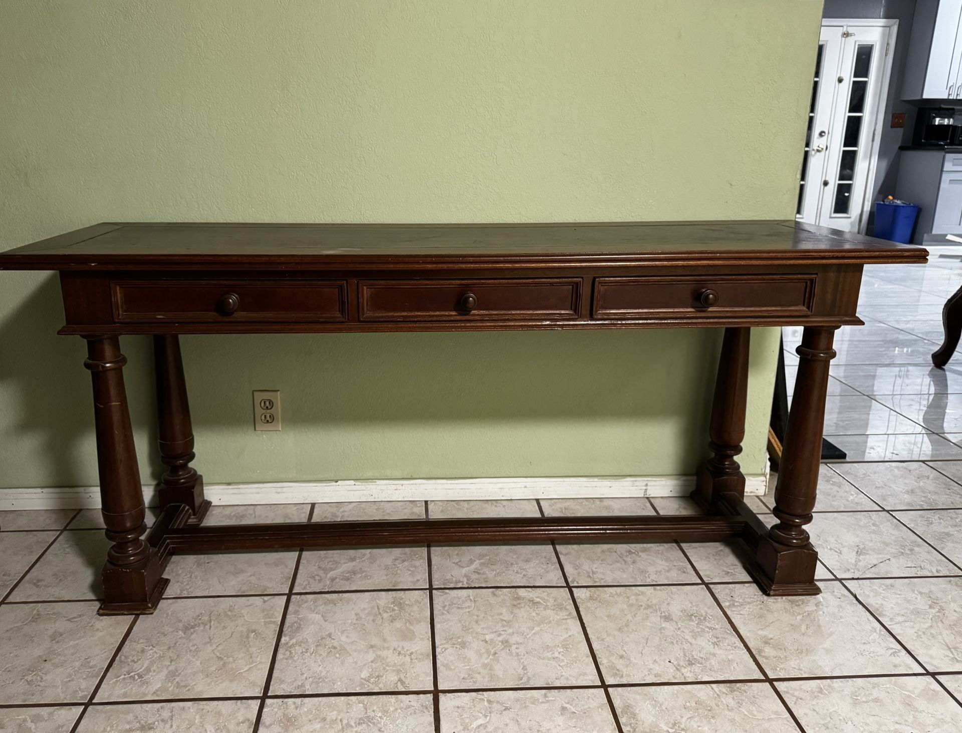 PERUVIAN WOOD THREE DRAWER CONSOLE TABLE