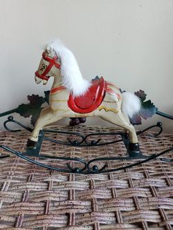 Vintage wooden carved, painted rocking horse toy/decoration