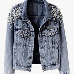 Pearl & Bead Embroidered Jean Jacket