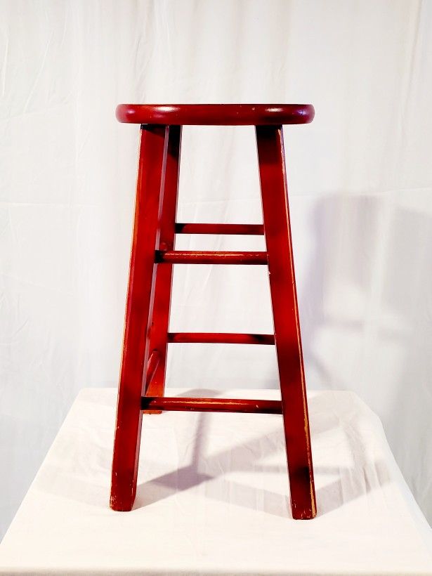 Wooden Stool, Primitive, Red