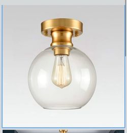 Gold Ceiling Light Fixture Flush Mount with Globe Clear Glass Shade 7.87" for Living Room Bedroom Hallway