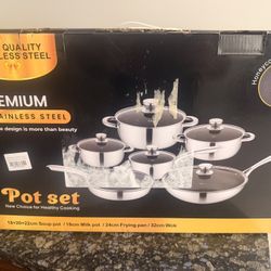 Stainless Steel Cookware Set 21 Piece,Nonstick Kitchen Cooking Set with Frying Pans,Wok,Soup Pot*3,Milk Pot,Induction/Oven Safe