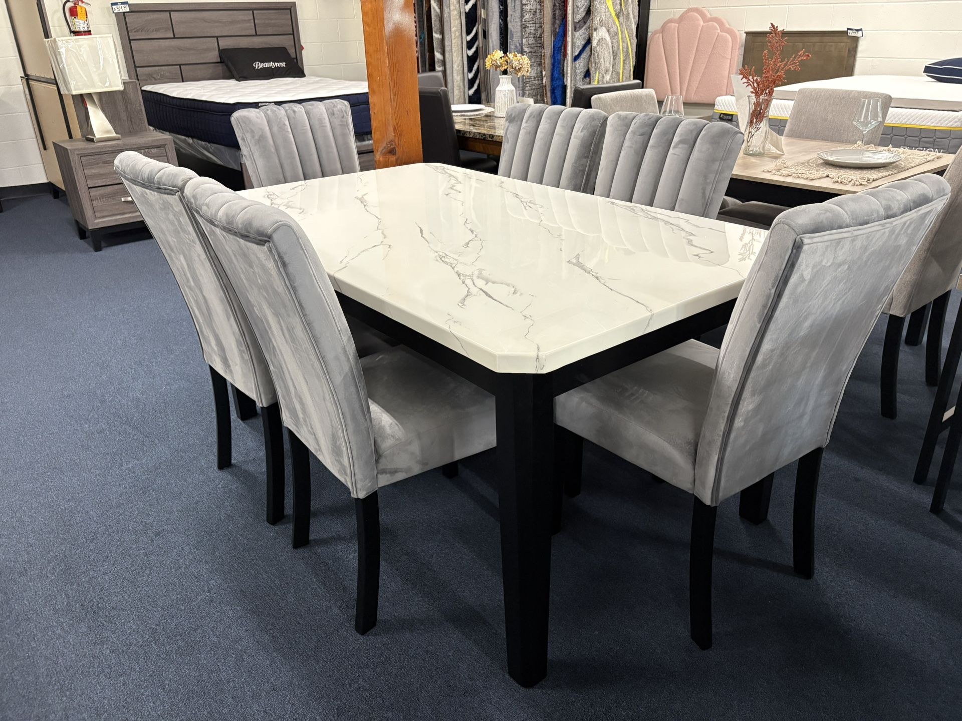 Faux Marble 7pc Dining Set