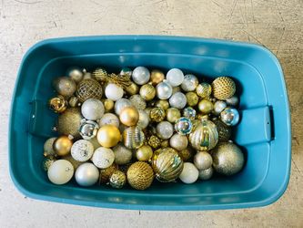 Giant Box of Christmas Ornaments Gold and Silver