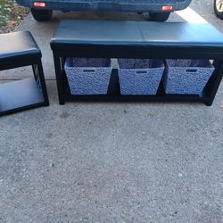 Leather Storage Bench &Side Table 