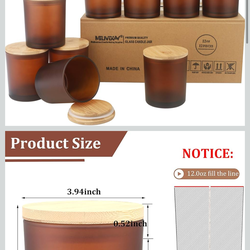 9 Pack 12 OZ Frosted Amber Thick Glass Candle Jars with Lids - Bulk Empty Candle Jar for Making Candles - Spice, Powder Containers.