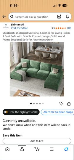U shaped sectional couch green small