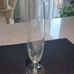 Clear Glass Cut/Etched Flower Vase