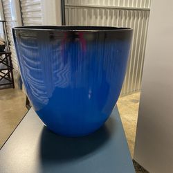 Blue W/ Black Rim Glass Decorative Vase, Very Large