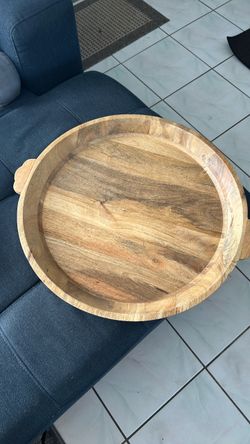Round Wooden Serving Tray with Handles