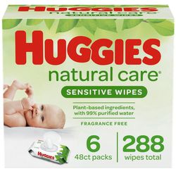 Huggies Natural Care Sensitive Baby Wipes, Unscented, 6 Flip-Top Packs (288 Wipe