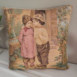 Beautiful Vintage French Tapestry Pillow