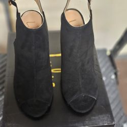 Black Suede Peep-Toe Booties 
