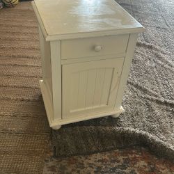 White Wooden Nightstand with Drawer & Cabinet
