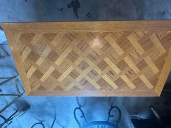 Solid Wood Coffee Table with Basket-Weave Parquet Top