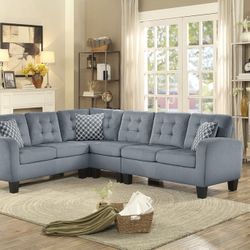 Brand New 116" x 84" Grey Linen Sectional