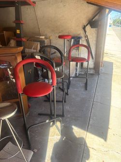 Red and Black Metal Bar Stools Set