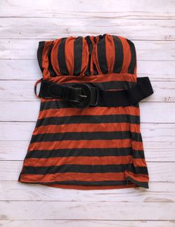 Red and Gray Striped Tube Top