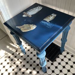 Blue Vintage Night Stand table With Owl Design 