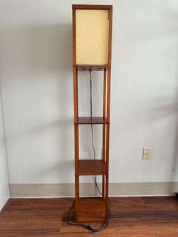 Wood Floor Lamp with Shelves