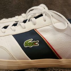 Men's White LACOSTE Leather Sneakers -- LIKE NEW