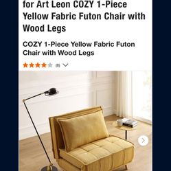 Yellow Fabric Futon Chair with Wood Legs