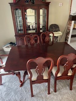 Cherry Wood Dining Set with China Cabinet and Buffet Table