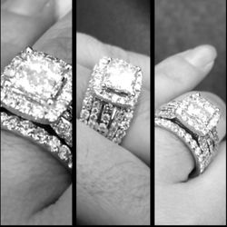 Princess Cut Quad Center, Round Stone Engagement Set 