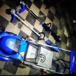 Kobalt 80 volt Self Propelled Low Mower, 16"Straight Shaft Weed Wacker, Weedwacker Interchangeable Head