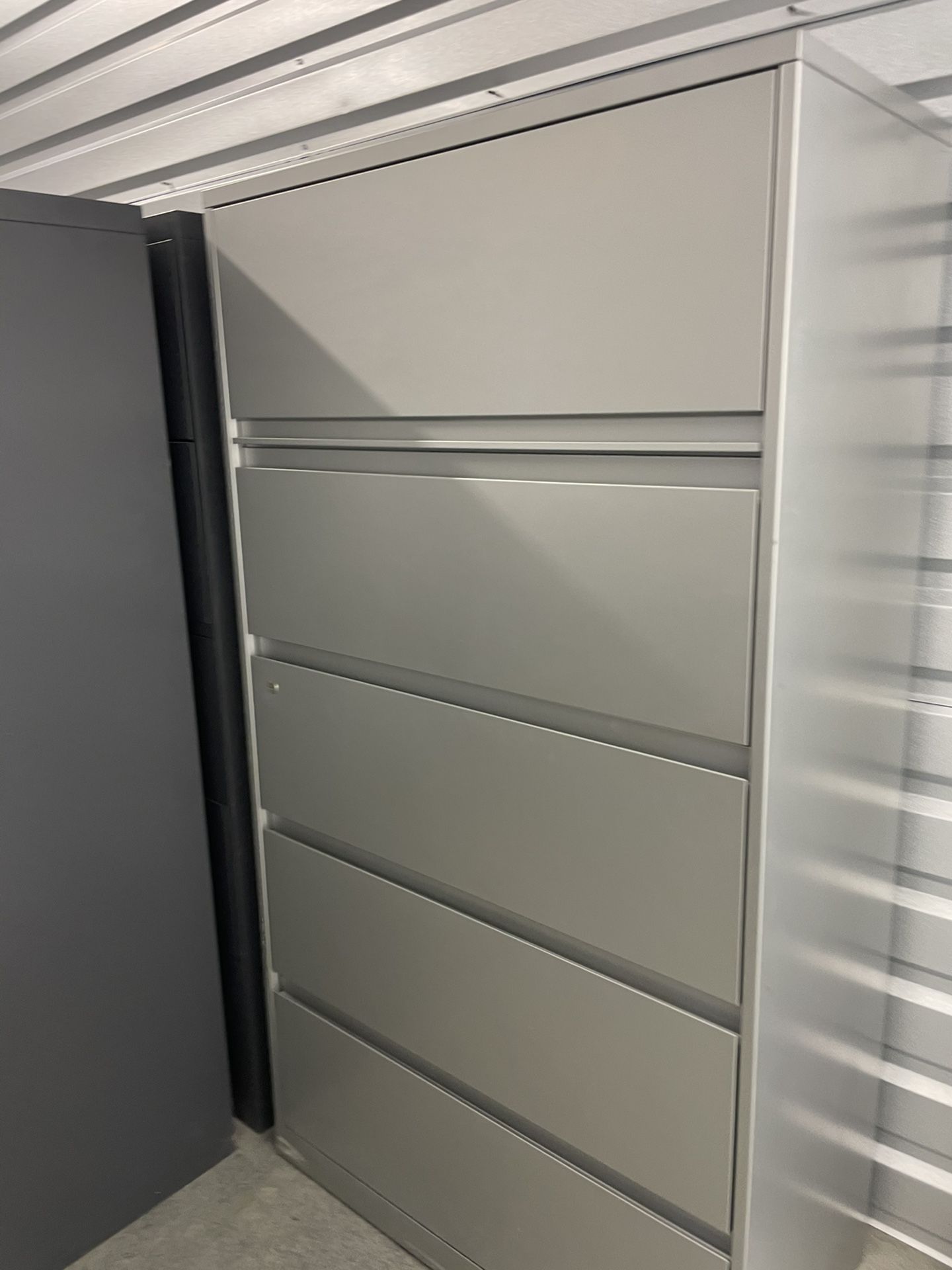 Two Identical Five Drawers Lateral Metal Filing Cabinets By The Steelcase Co. For Sale Price Per One Cabinet