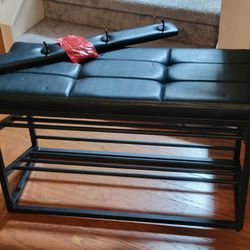 Faux leather shoe rack bench and coat rack