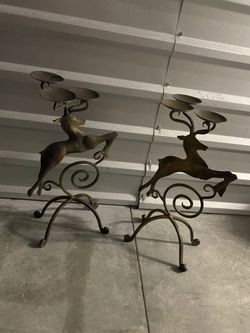 2 Wrought Iron Reindeer Candle Holder 