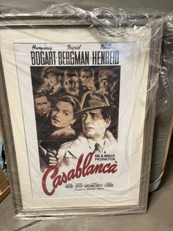 Large Framed Casablanca Movie Poster – Humphrey Bogart Ingrid Bergman 43.5x33.5”