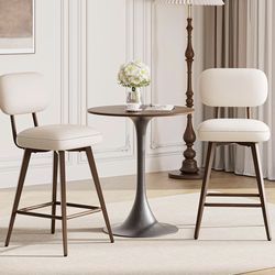 26“ Swivel Bar Stools Set of 2, Mid Century PU Leather Counter Height Bar Chairs with Low Back and Metal Legs, Modern Bar Stool Chair for Kitchen Isla